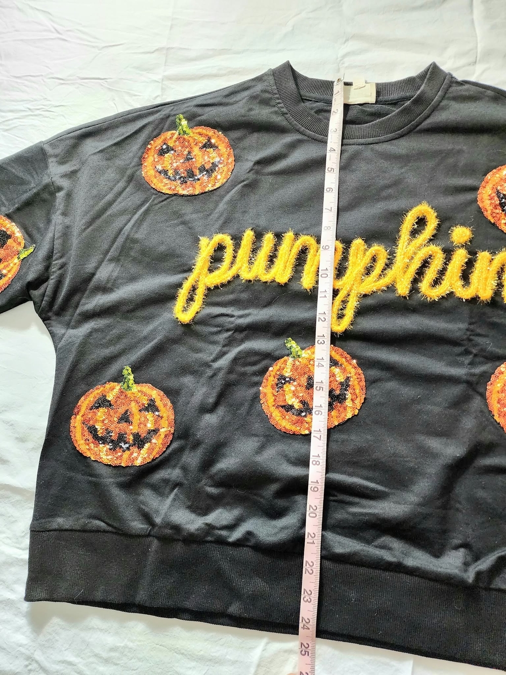 BIBI Black & Orange 'Pumpkin' Sequin Halloween Thin Long Sleeve 🎃 Small - Picture 7 of 11